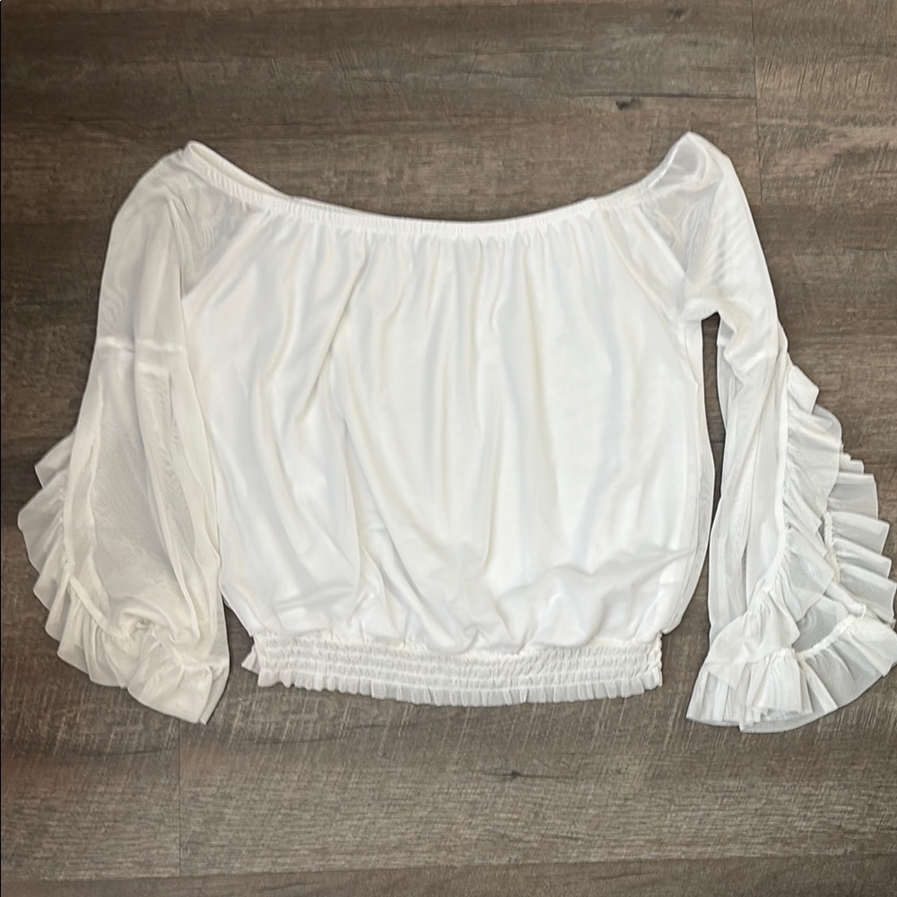Freshman White Ruffled Smocked Blouse